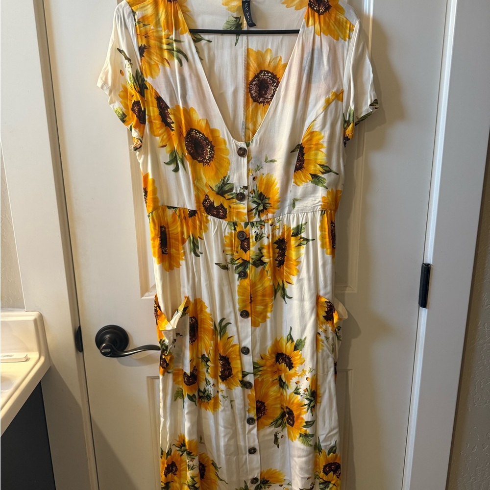 Sunflower Print Button-Down Dress - image 1